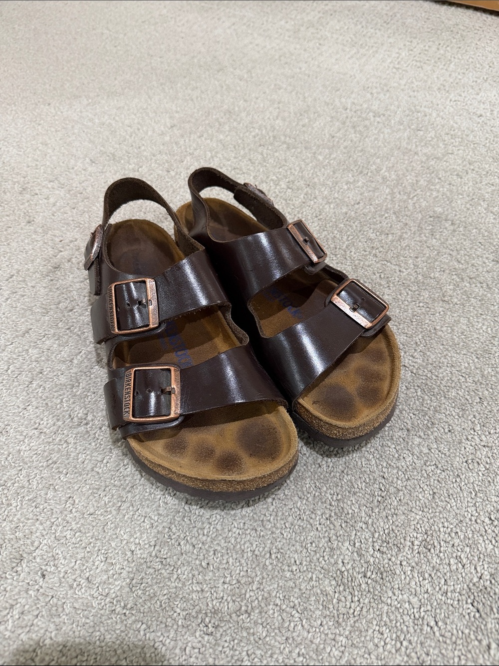 Birkenstock Brown Three-Strap Buckle Sandals Soft Bed